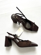ZARA nowe brązowe buty czółenka na obcasie słupek eko zamsz NOWE 36