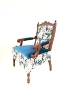 Fotel retro granat i kwiaty ptaki