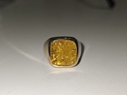Pierścień Sygnet Otwarty Bursztyn Kryształ Naturalny Rozmiar 28