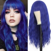 Juziviee peruka syntetyczna ciemny niebieski z grzywką 65cm