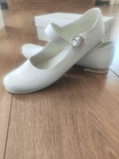 Buty komunijne białe, srebrny niski obcas, dziewczęce rozm. 39