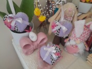 Zawieszka Serduszko patchworkowa panterka z kwiatem i lawenda/wrzos 