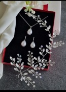 Zestaw biżuterii ślubnej w srebrnym kolorze perły