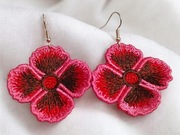 Haftowane kolczyki  czerwone kwiaty 