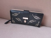 portfel czarno złoty liście liść duży