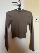 Brązowa bluzka longsleeve - prążkowany materiał, dopasowana