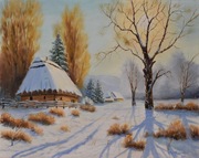 M. Rudziński "Zimowa wieś"" 50x40cm. Obraz olejny na płótnie. 