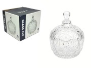 pojemnik szklany cukiernica z pokrywką tłoczony wzór 14 x 10,5 cm SSG-50509