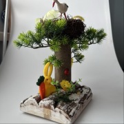 Stroik wielkanocny drzewko bocian zając jajka handmade drewno dekoracja