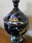 Cukiernica, bomboniera z niebieskiej ceramiki, vintage