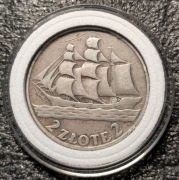 Srebrna moneta 2 zł ŻAGLOWIEC 1936r. Oryginał. Patyna 01. Czytaj opis