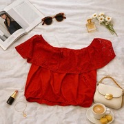 Czerwona bluzka hiszpanka z koronką | off shoulder | lato