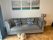 Sofa Chesterfield Classic, Velvet Light Grey 3os., 218x96x78 cm