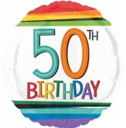 Balon Foliowy na 50 Urodziny Birthday Tęczowy Kolorowy 43cm