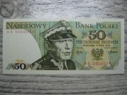 BANKNOT PRL 50 ZŁOTYCH 1975 ROK SERIA BB ŚWIERCZEWSKI UNC
