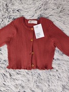 Sweter Nowy z metką z guzikami w prążki dla dziewczynki H&M bordowy