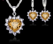 Srebro elegancki naszyjnik i kolczyki serduszko 925 champagne