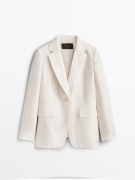 MASSIMO DUTTI kremowa marynarka 100% len 
