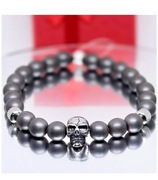 BRANSOLETKA  CZASZKA STAL SZLACHETNA 316L KAMIEŃ HEMATYT WYMIAR  MĘSKA