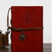 Klasyczny notatnik skórzany czerwony notes vintage metalowa klamra kotwica 