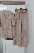 Komplet beżowy we wzory z paskiem 100% wiskoza