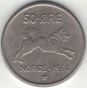 Norwegia 50 ore 1964 - 22 mm - nr 2