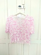 Biała różowa krótka bluzka crop top Primark L 40 wiskoza kwiatki