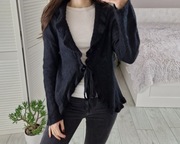 Yessica C&A czarny wełniany moherowy sweter kardigan wiązany 45% moher M