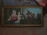 obraz Matki Boskiej z  Jezus i Józef z czasu PRL