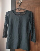 Piękna czarna bluzka z koronką XS koronkowa bluzka Warehouse