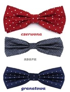 zestaw 3 sztuk MUCHA MĘSKA czerwona, szara, granatowa w białe kropki PROMO