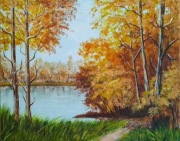 ZESTAW RĘCZNIE MALOWANYCH OBRAZÓW - DYPTYK JESIENNE DRZEWA, POLSKI PEJZAŻ