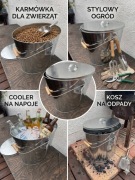 Wiadro ocynkowane z pokrywą 20L Ozdoba do ogrodu Pojemnik na popiół, śmieci