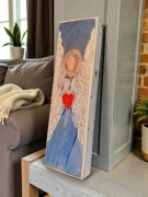 Ręcznie malowany obraz na drewnie – Anioł