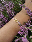 Bransoletka liliowa lawendowa złoty motyl stal nierdzewna prezent  