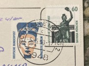 Znaczek pocztowy deutsche Bundespost na pocztówce