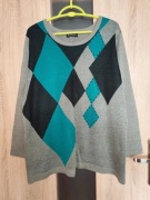 601 Szaro turkusowy sweter damski w romby rozmiar XL/XXL