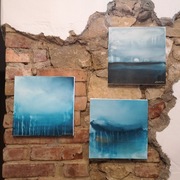 Obrazy ręcznie malowane na płótnie - trzy 29x29 cm - abstrakcyjny pejzaż