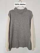 Sweter wełniany półgolf Gina Lab szaro kremowy XS-L oversize