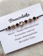 Bransoletka z kamieni naturalnych jaspis dalmatyński serce turmalin czarny