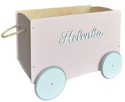 skrzynka skrzynia pojemnik na kółkach na klocki, zabawki + IMIĘ DZIECKA