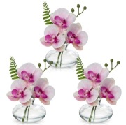 Zestaw 3 Sztuk Sztuczne Orchidee z Wazonem do Dekoracji 