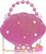 Torebka dla dziewczynki na ramię mała błyszcząca różowa kształt muszelki