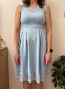 Sukienka imprezowa koktajlowa koronkowa sukieneczka niebieska Kojooin XS 34