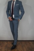 Garnitur Nowy Isaac Dewhirst 42 (XS-S) niebieski szary slim elegancki 
