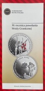 Folder do monety 10zl.2022r.30rocznica powołania Straży Granicznej