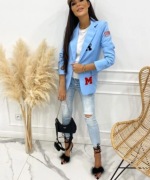 Marynarka Damska Błekitna kolorowe naszywki   M 