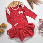 Komplet świąteczny 86 spódniczka body falbanki tiul czerwona kokardką czerw