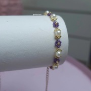 Fioletowa bransoletka z perełkami stal nierdzewna 