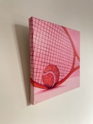 Obraz akrylowy. Różowa rakieta i piłka tenisowa.